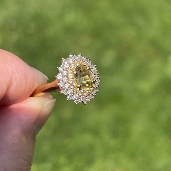 Brazilian Heliodor, Zircon & Yellow Sapphire Halo Ring - Picture 4 of 6